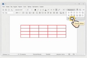 Подсвеченная кнопка "Границы таблицы" в панели инструментов LibreOffice.